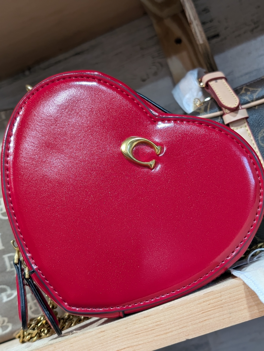 C Heart-Shaped Red Crossbody with Gold 'C' Accent